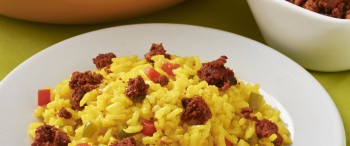 Arroz amarillo con chorizo Chimex y pimiento