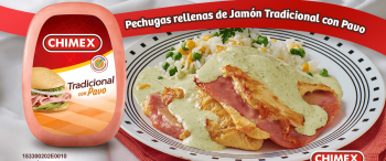Pechugas rellenas de Jamón Chimex con queso en salsa de cilantro